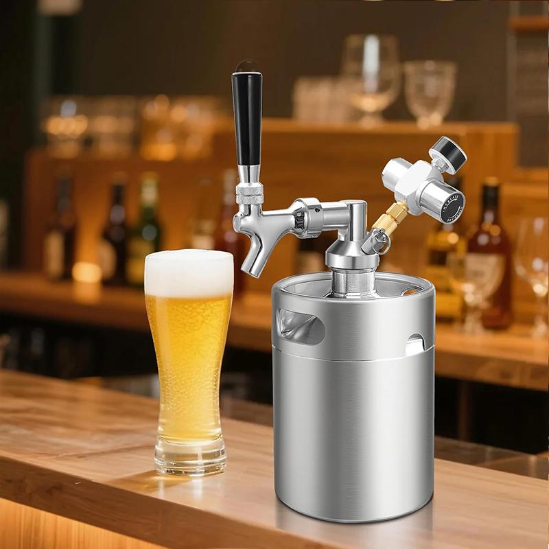 2L(64oz) Mini Keg Growler Kit,Craft Beer Barrel with 0-60psi Co2 Charger & Self-Closing Tap,Beer Carbonated Dispensing Container