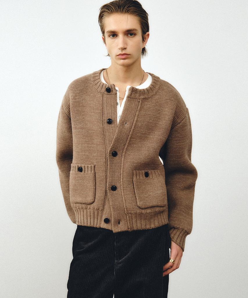 Noirer Merino Wool Oversized Heavy Cardigan (Beige)