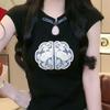 Plus Size Chinese Style Embroidered Women's Slimming Short Sleeve T-shirt