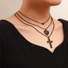 Cool Tide Multi-layer Swimming Black Chain Geometric Openable Lid Love Cross Pendant Necklace