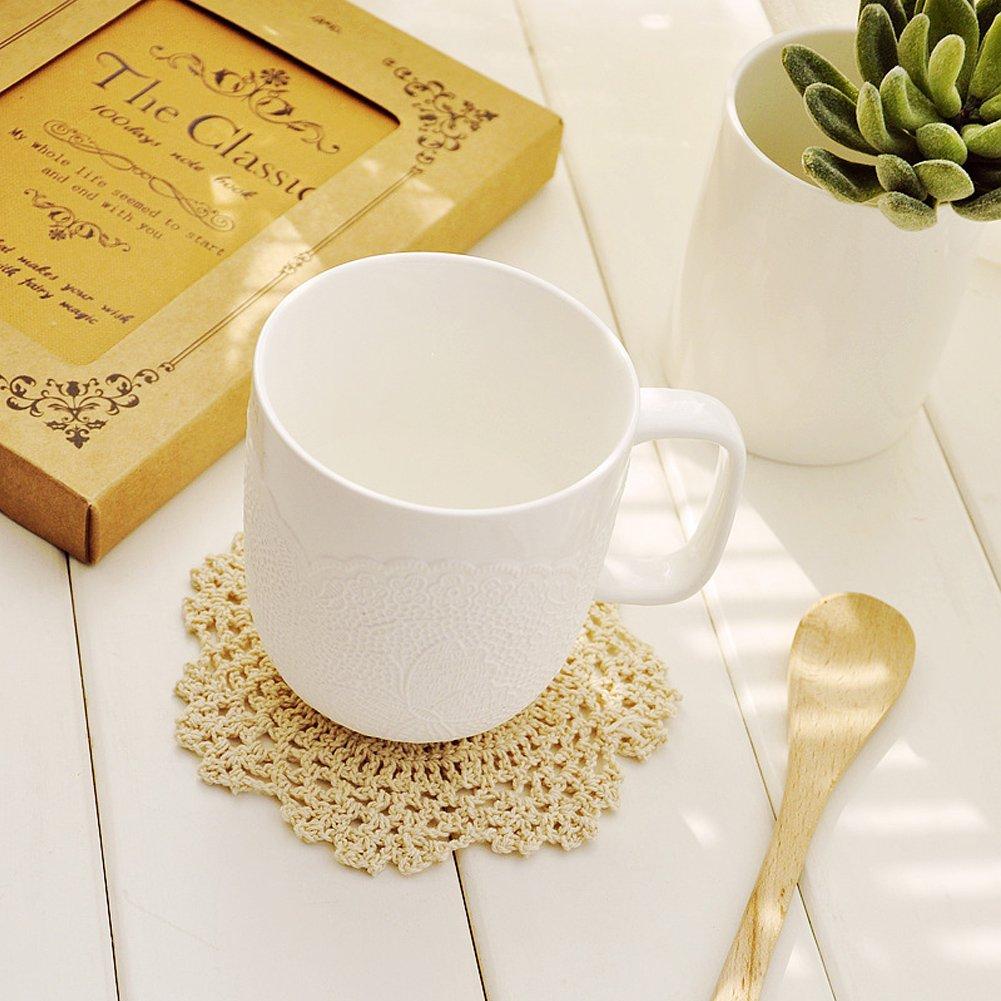 MinniLove Cotton Crocheted European and Cotton Beige of Coasters, Style, Heat-Insulating Pads, Placemats, Trivets, Hand-Crocheted, Absorbent,