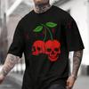 Skull Cherry Theme Design Motorcycle Men's Women Summer Cotton T-shirt Short Sleeved Casual Round Neck Breathable Unisex Tops