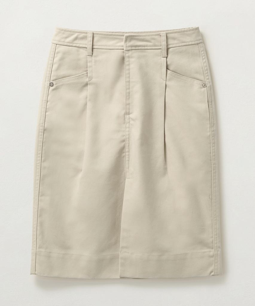 Seteo (W) Cotton Pencil Slit Skirt Natural Beige