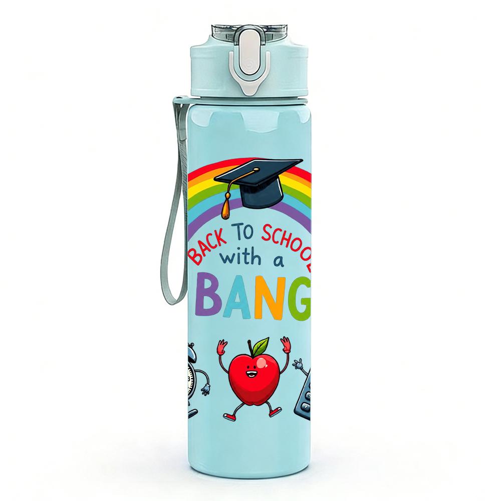 1PC Rainbow Clock Robot Quote Text 750ml Color Plastic Water Bottle Leakproof Flip Straw Lid For Sports Office Home Use