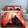 Forest Bear with Red Birds Bedding Duvet Cover Set Duvet Cover Pillowcases  (1*Duvet Cover 2*Pillowcases, without duvet insert)