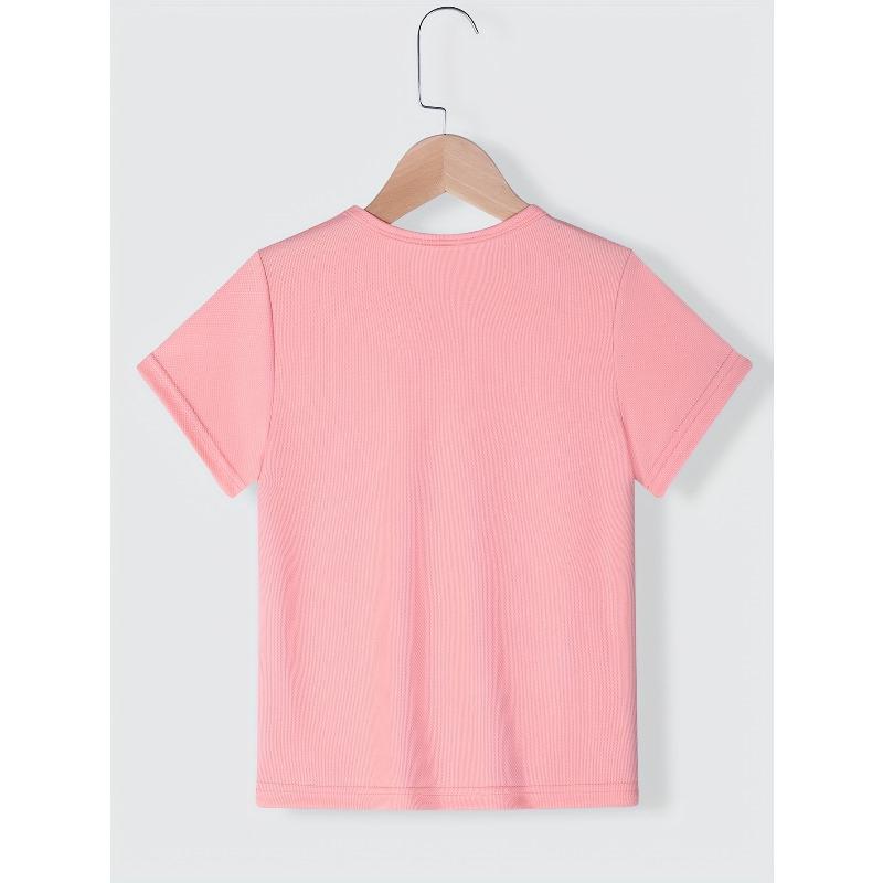 European sizes Girls' Summer Short Sleeve Blouse - Grandma's Girl Lettering & Applique Round Neck Top