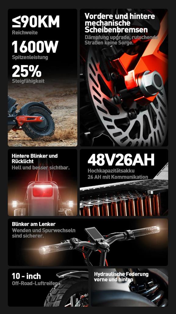 JOYOR T6 Pro(ABE) Electric Scooter 500W Motor, 48V 26Ah Battery, 90KM Range,10 Inch Off-Road Tire Foldable E-Scooter