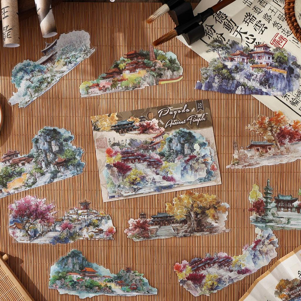 Yunting of The Ten States Series Vintage Tree Lake Pavilion Landscape PET Sticker Creative Journal Material Collage Stationery
