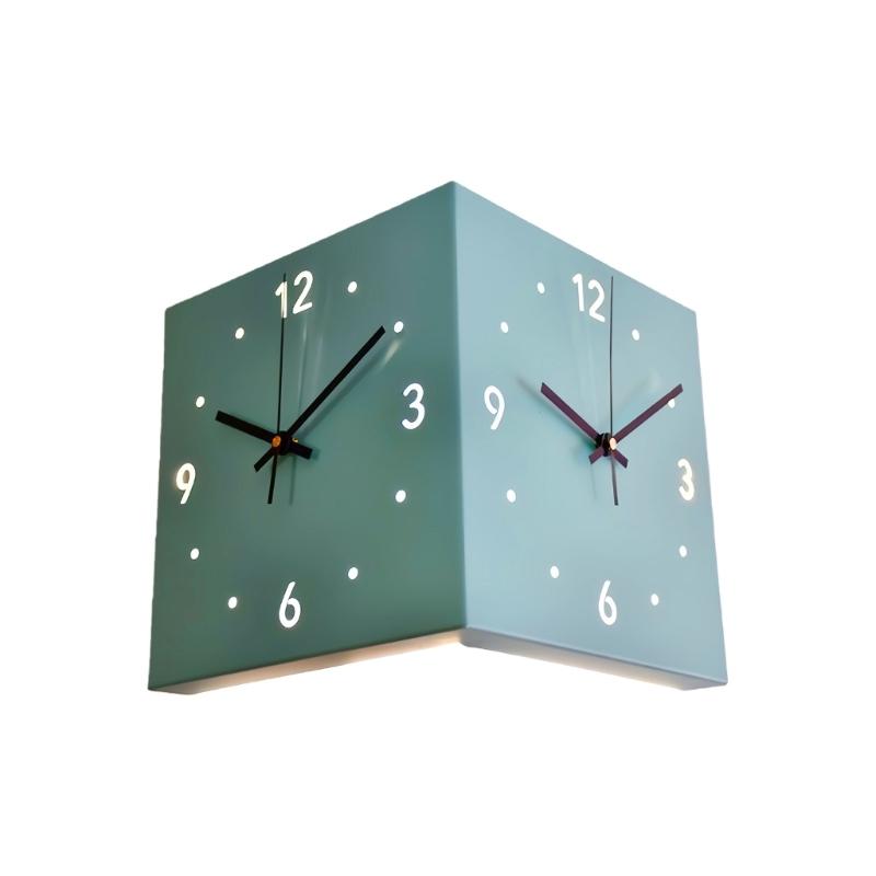 Double Sided Corner Wall Clock,Decorative Wall Clocks with Light for Living Room Decors Wall Mounted Angles Clocks Gift