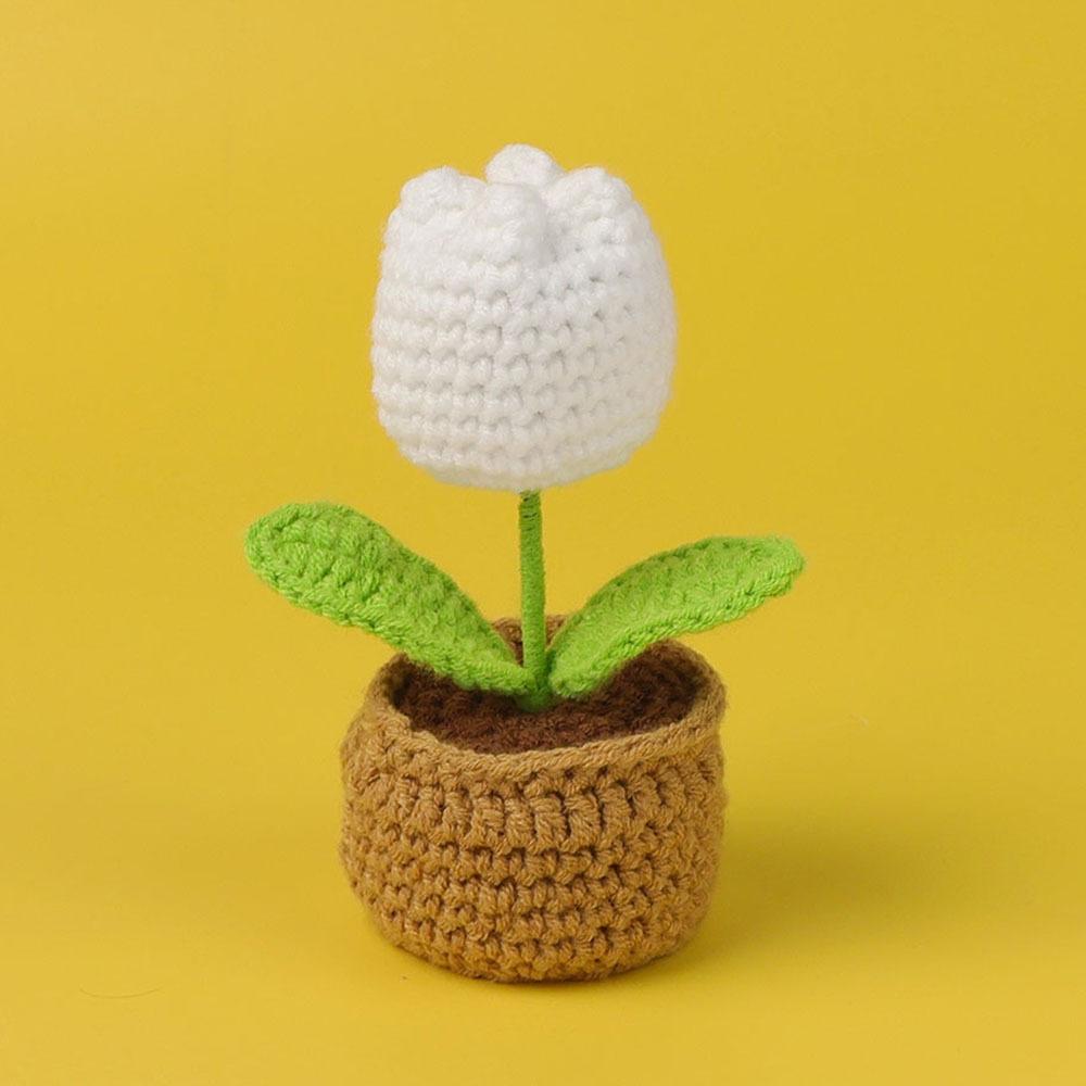 Tulip Crochet Flowers Pot Cute Knit Flower Creative Crochet Plant Pot Tulips Knitting Flower Car Table Home Decor