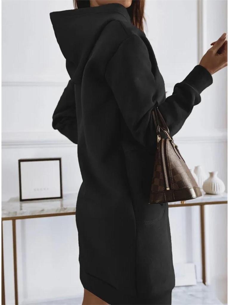 2025 Autumn/Winter Women's Solid Color Hooded Streetwear Loose Sweatshirt