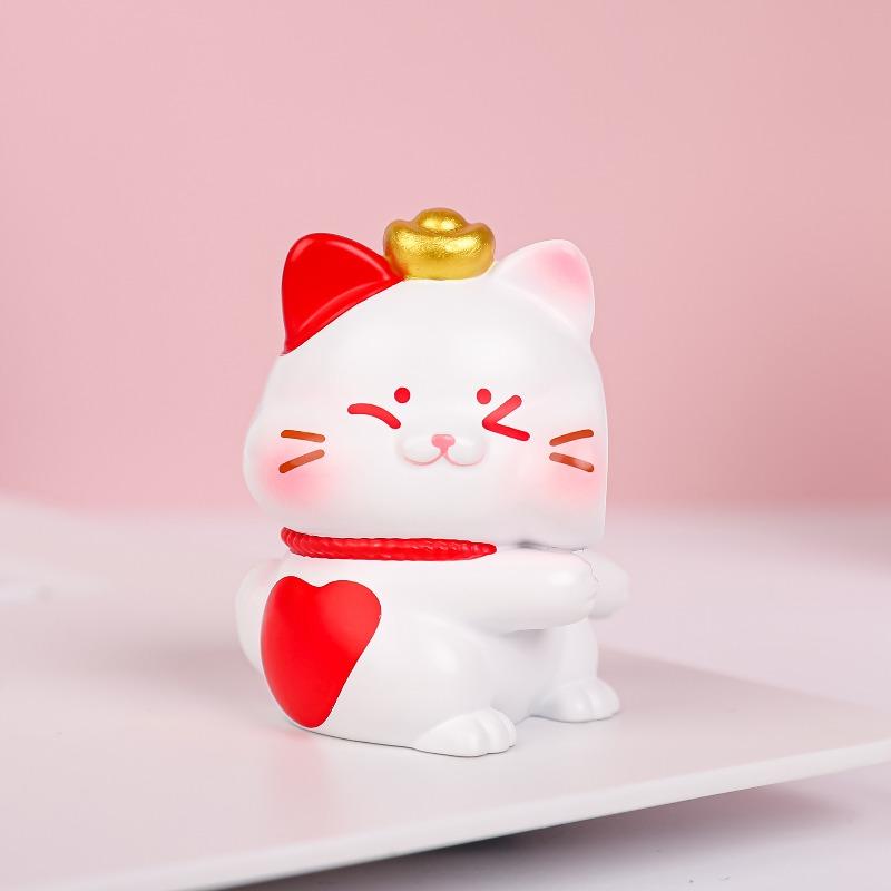 Cute Cat and Little Lucky Pig Figurines, Couple Resin Ornaments, Desktop Decorations, Girls' Gifts