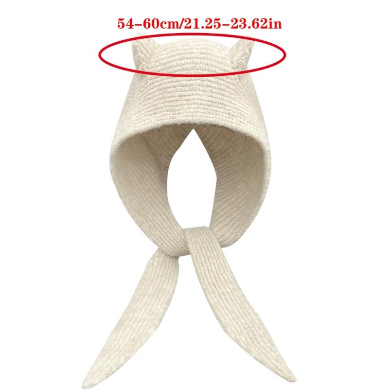 Lovely Devil Ear Knit Hat With Neck Wrap Breathable Pullover Hat For Women Daily Outfit and Outdoor Cycling Walking