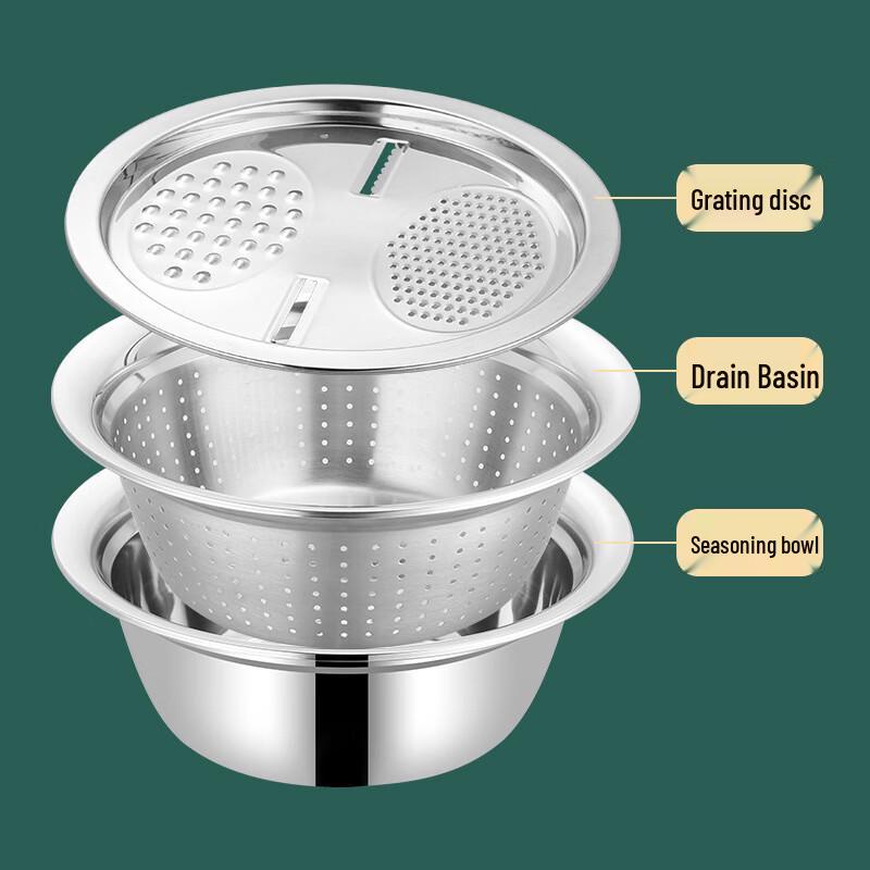 Thickened Stainless Steel Kitchen Basin & Colander Set
