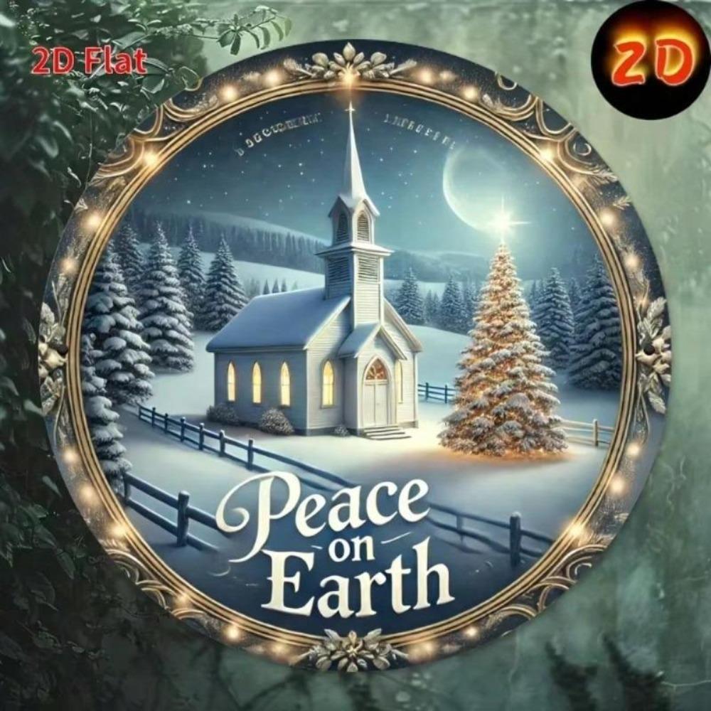 Iron Metal Wall Art 8x8 Inch Winter Christmas Wreath Church Decor Sign 2D Flat Print