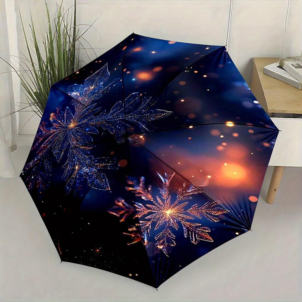 

Automatic Folding Umbrella with Glittering Snowflakes on Dark Starry Background - Portable Collapsible Design, 8-Rib Durable F (as the picture,Iron&8K)