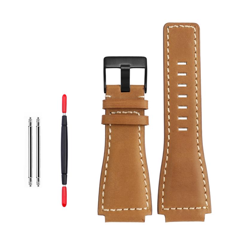 35-24mm konvexes Rindslederband Für Bell Ross B&R BR-01 BR-03 Herren Echtes Leder Uhrenarmband Silikonkautschuk Wasserdichtes Uhrenarmband