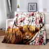 Floral Highland Cow Art Flannel Blanket-Soft and Suitable for Sofas,Beds,Offices,Travel,All Seasons,Great Gift for Holidays and Birthdays.