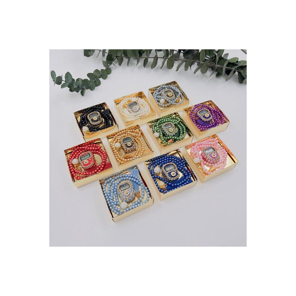 10 Gift Dowry Gold Boxed Prayer Beads And Stone Chanting Set (mawlid-circumcision-hajj-umrah)
