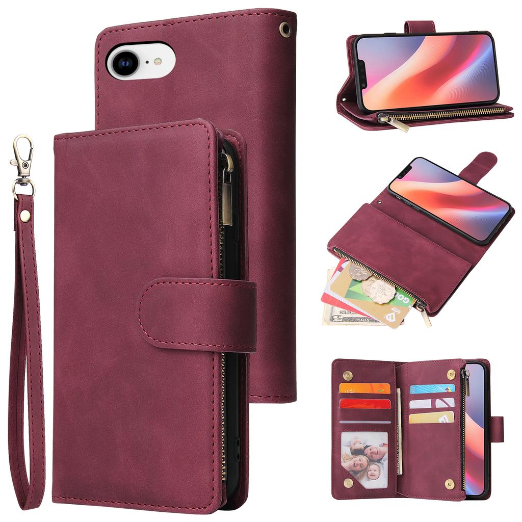 For iPhone 16e Case Zipper Wallet Multiple Card Slots Leather Phone Cover