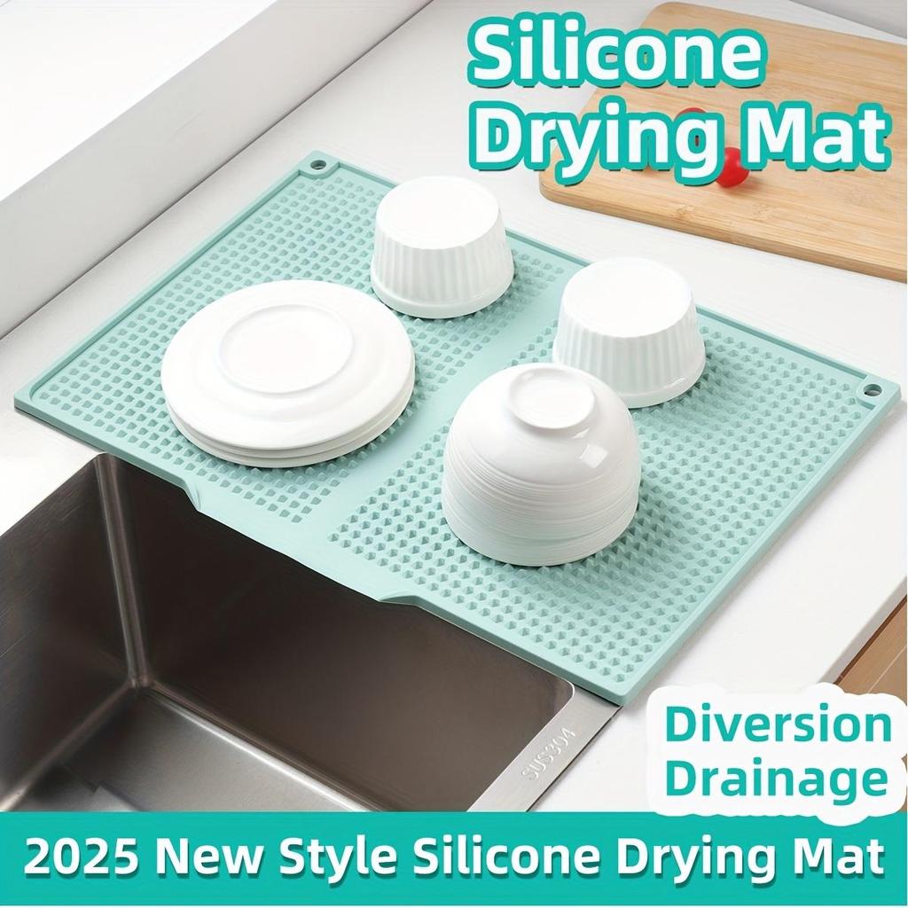 [Covoraș din silicon rezistent la căldură] Rezistent la căldură și antiderapant Extra mare din silicon pentru protecție împotriva stropilor în bucătărie și covoraș de uscare | Până la 446°F/230°C, cu găuri de drenaj