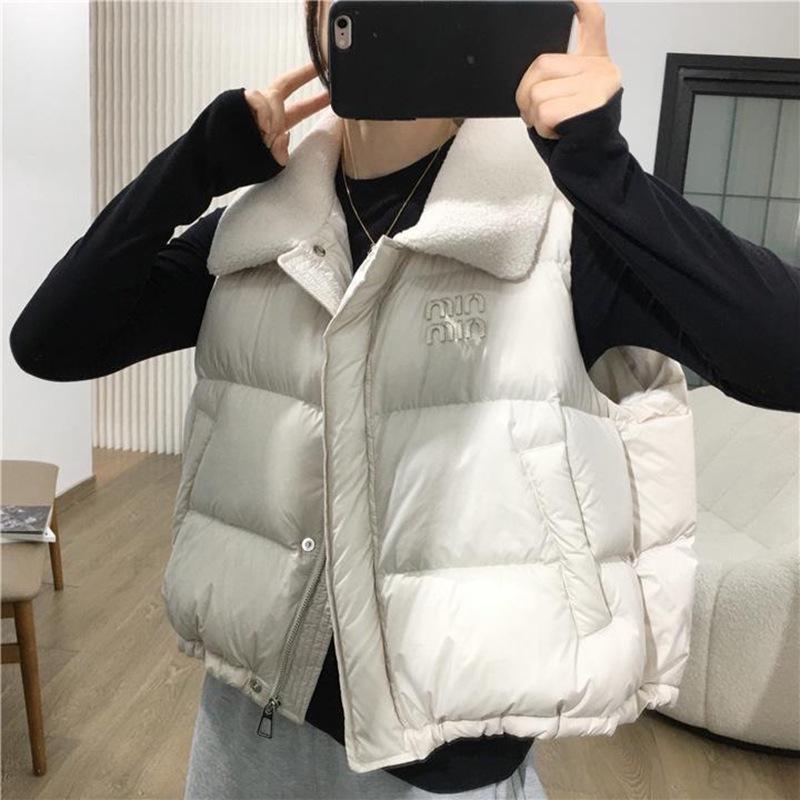 Anti-lamb Wool Cotton Vest Lapel Sleeveless Cotton Clothes Vest Women's Short Autumn and Winter New Leather Vest