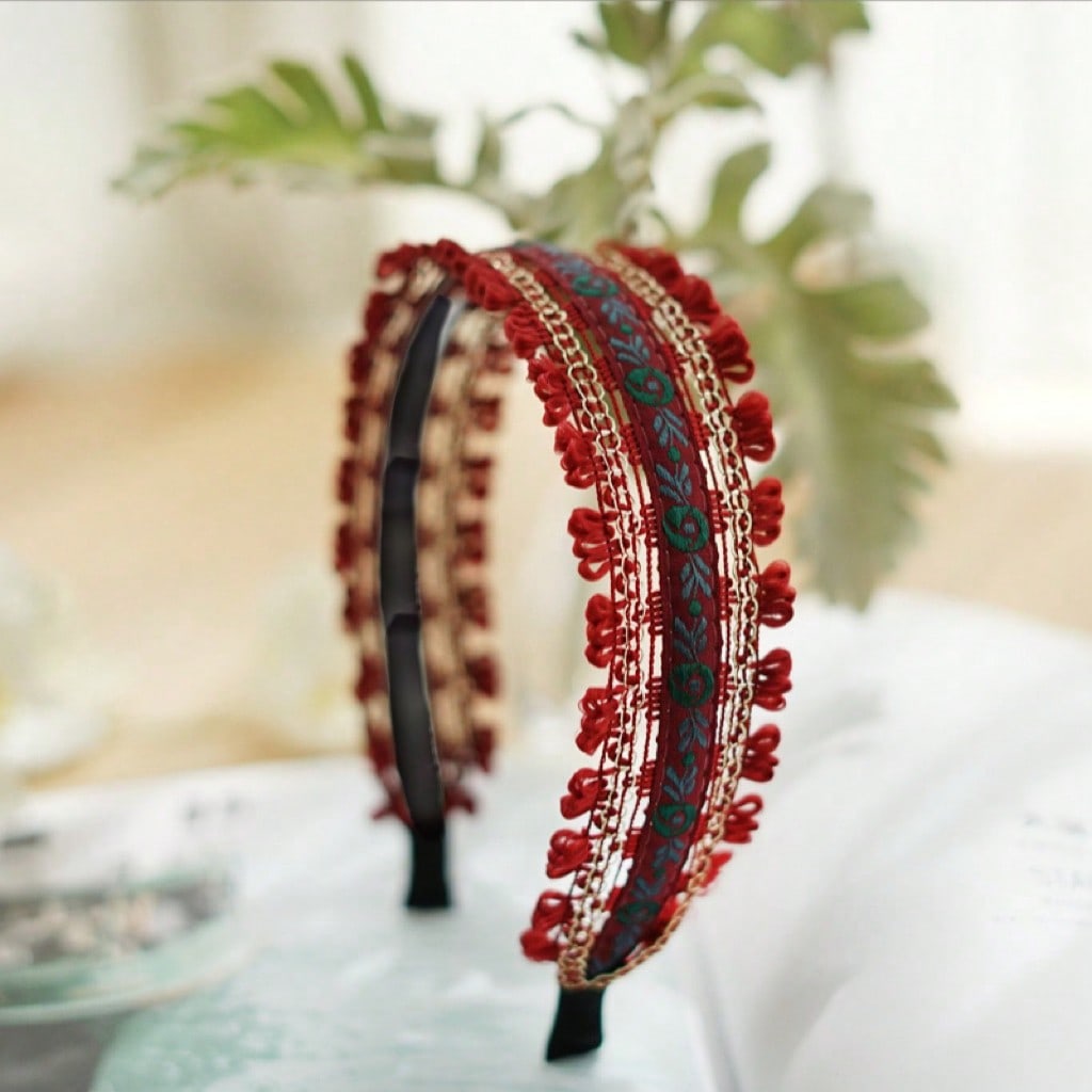 1pc Women's Colorful Boho Style Floral Embroidered Headband, Cute For Daily Use,Hairband,Hair Hoop Headbands