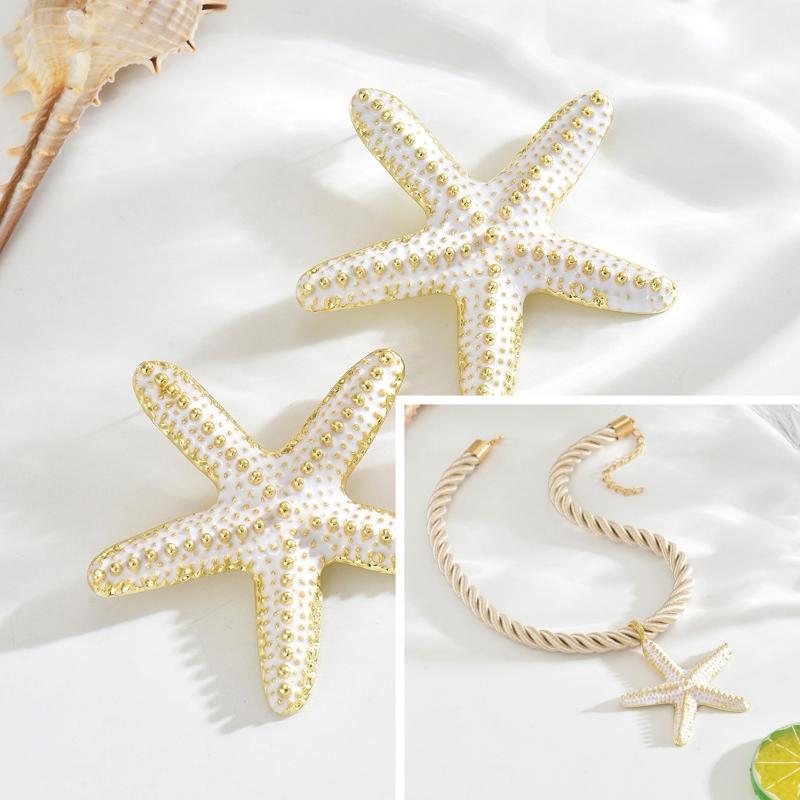 Boho Colorful Metal Oil Drop Big Starfish Pendant Rope Chains Necklace For Women Summer  Jewelry Set Gifts