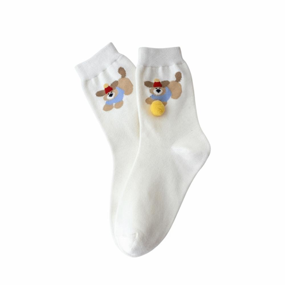 Cartoon Dog Design Women's Winter Socks Thickened Funny Socks Mid Length Cotton Socks for Women