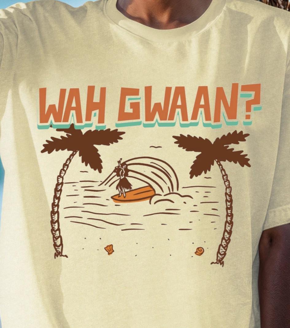 Wah Gwaan? Beach Palm Tree T-Shirt | Retro Island Vibes Shirt, Jamaica Tee S