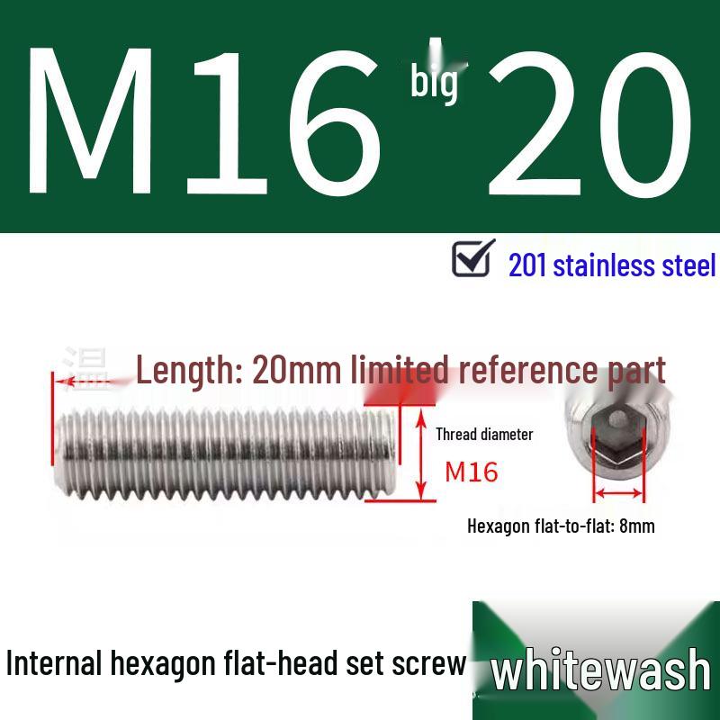 201 Stainless Steel Headless Set Screw - Flat End Socket Screw