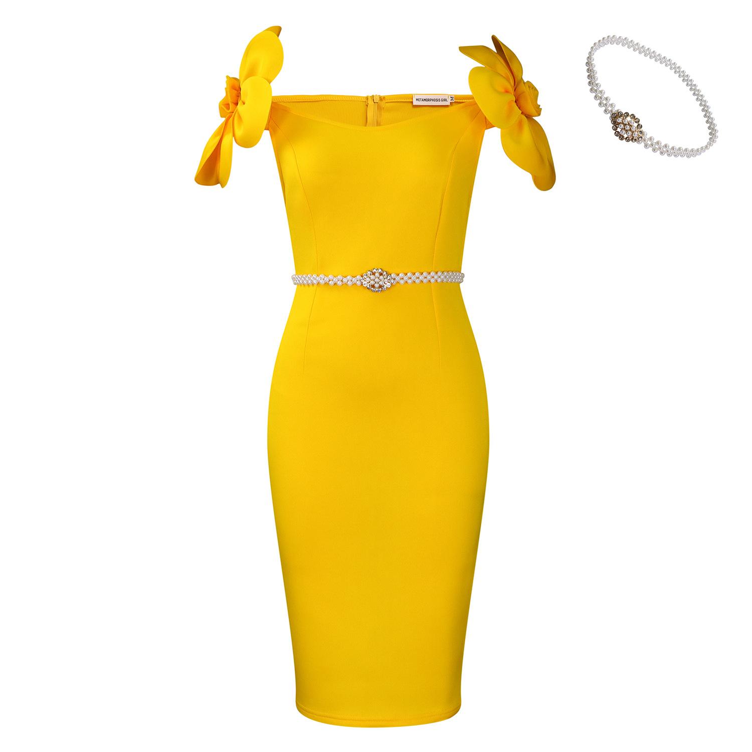 

Женское платье для девочек, темпераментное, трехмерное, с цветами, элегантное, для банкета, на бедрах XXXL жёлтый