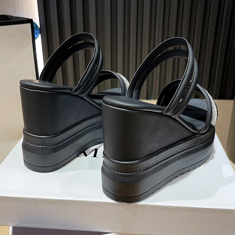 11,5 cm Sommar Peep Toe Kilsandaler För Kvinnor Mode Bling Plattforms Högklackade Casual Gladiator Skor Kvinnlig Toffelsandal