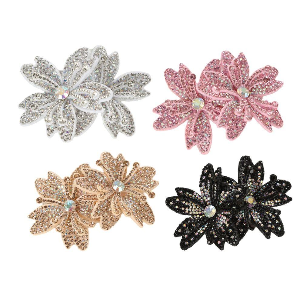 1Pairs Sparkling Rhinestone Flower Patches 3D Sew-On Applique Rose Brooch Fabrics  Sewing Supplies