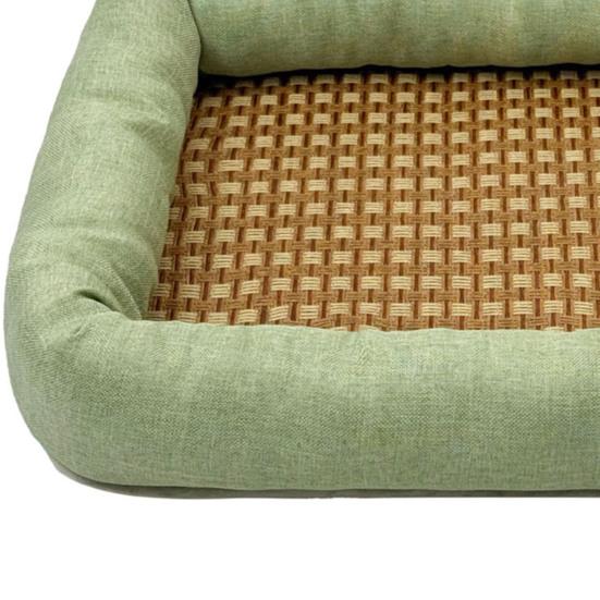 Summer Pet Cooling Bed Woven Cooling Mat Cat Bed Breathable Cooling Dog Bed with Raised Edges Anti-Slip Bottom for Small Dogs Cats