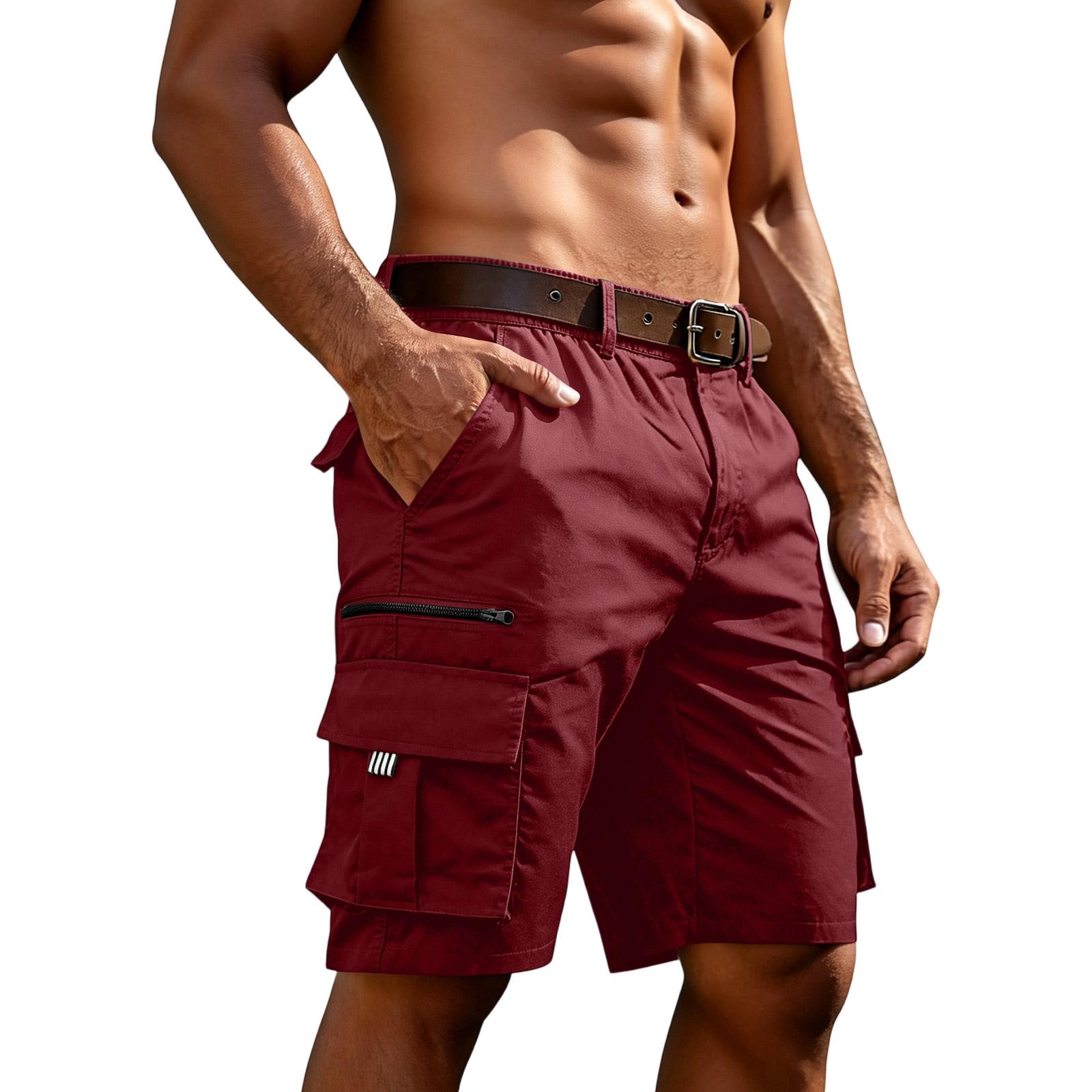 Ren Fashion Heren Relaxed Fit Cargo Shorts met Meerdere Zakken voor Buitensporten Casual Werkkleding Zomer Lichtgewicht Utility Shorts L wijn