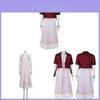 Costume de cosplay d'Aerith Gainsborough de Final Fantasy VII avec tenue en jean pour jeu de rôle anime.