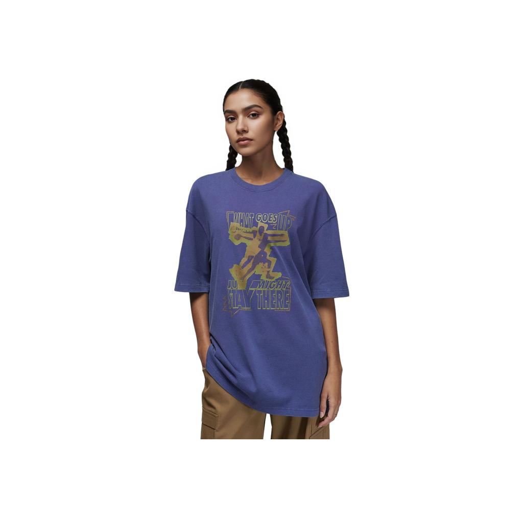 Jordan Letter Pattern Printed Ribbed Round Neck Loose Short Sleeve T-Shirt Women Tops Sky-Purple FD7208-502