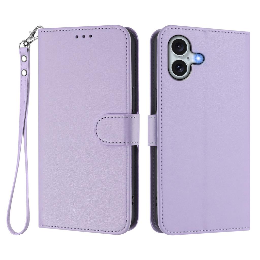 For iPhone 16 Plus Leather Case Wallet Stand Phone Cover with Wrist Strap