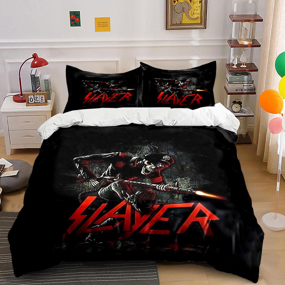 Slayer-Themen-Bettwäscheset  Bettwäsche Bettbezug-Set Bettbezug Kissenbezüge     (1 * Bettbezug 2 * Kissenbezüge, ohne Bettdecke) 135x200cm black