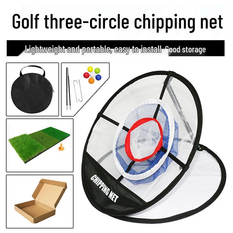 Three-Layer Golf Swing Training Net with Practice Target and Compact Hitting Mat