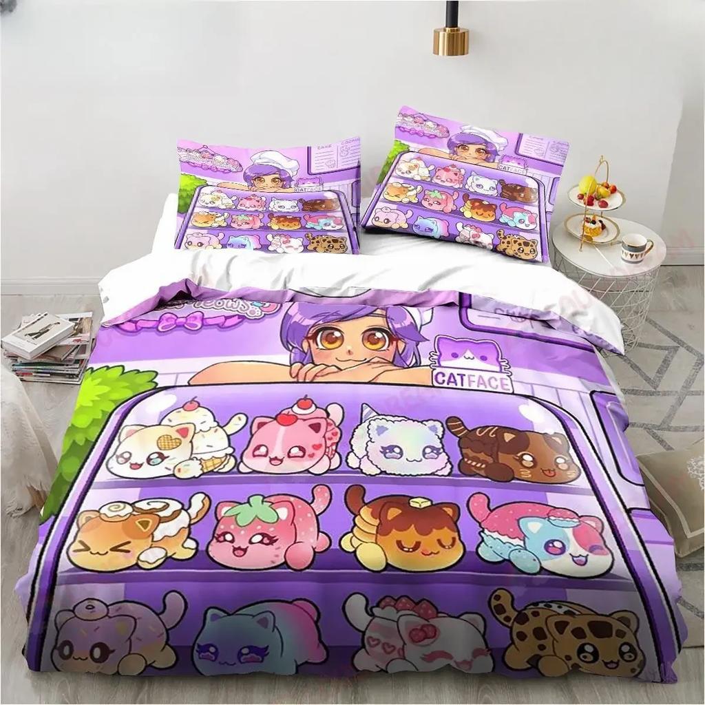 3D Print Cute Aphmau Bedding Set Game Cartoon Aphmau Duvet Cover Set Single/Twin/Double Size Child Bedding Set Soft Polyester