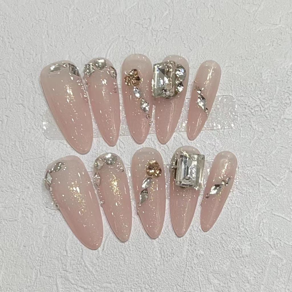 Wearing Armor Handmade Fresh Princess Color Flash Drill Temperament Style Fake Nail Patch Removable Nail Art