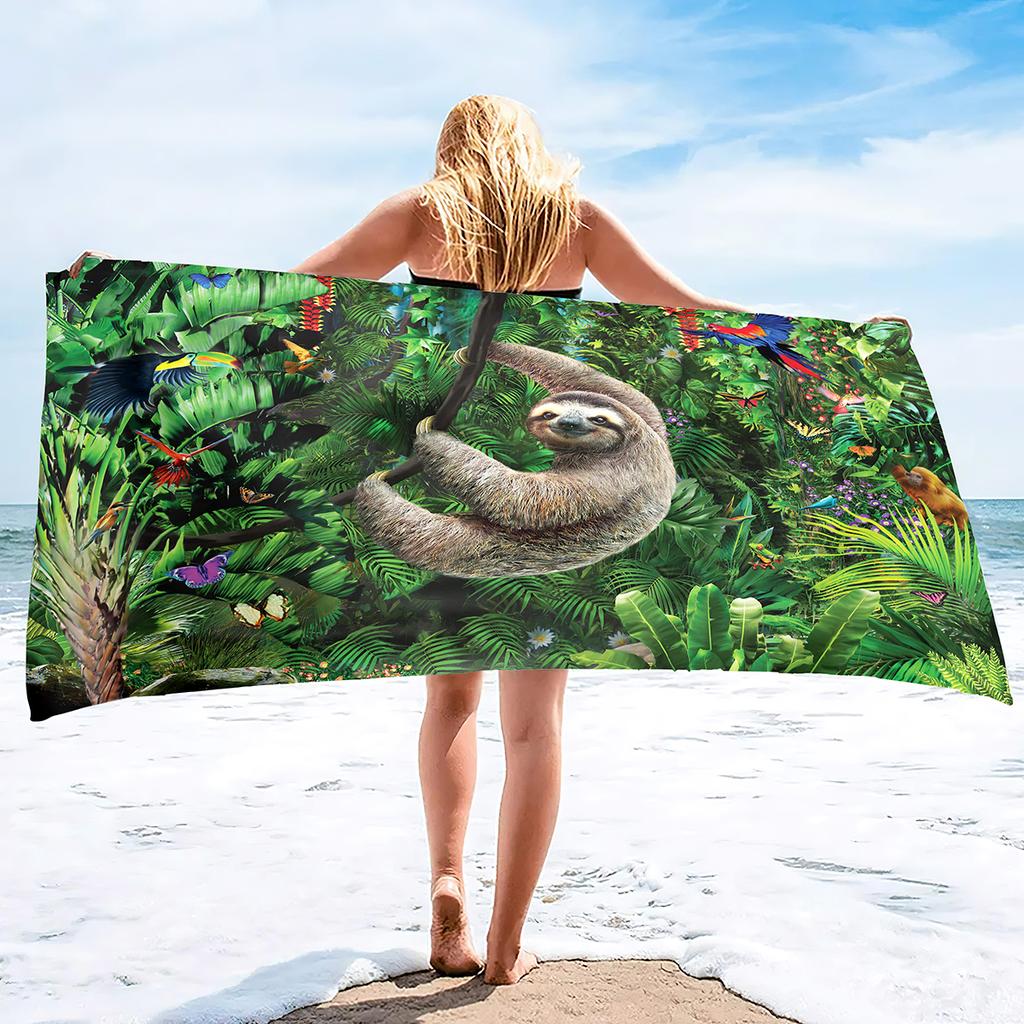 Cute Sloth Vacation Outdoor Beach Towel Microfiber Soft Large Shower Towels Multipurpose Highly Absorbent For Bathroom, Pool