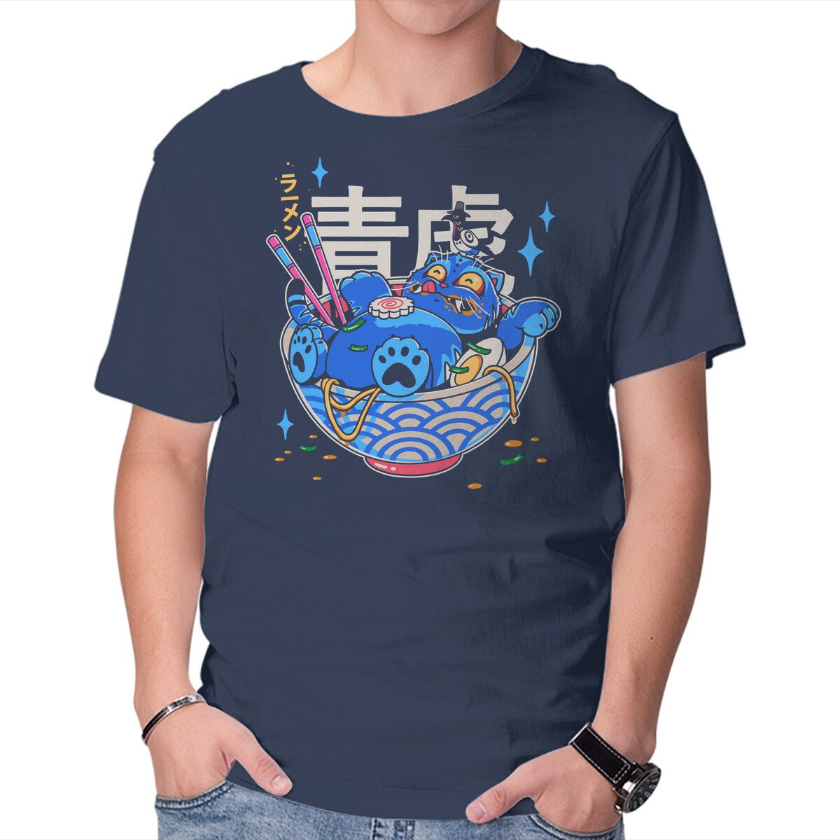 Unisex Crew Neck T-Shirt Blue Feast Graphic Short Sleeve Casual Tee M