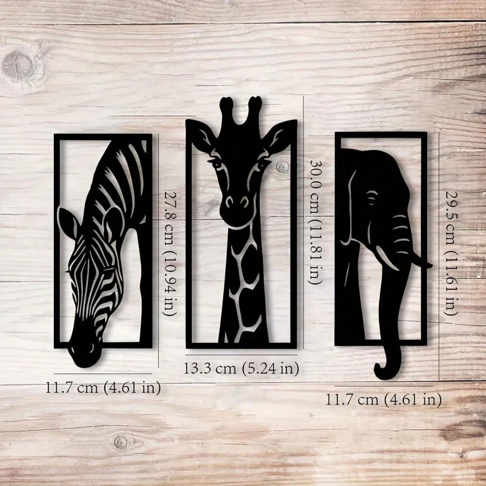 Metallväggkonstset Elefant Giraff Zebra 11,81 tum Modern Djurdekor Inomhus Utomhus Bröllop Jul Halloween Gåva Rum Heminredning