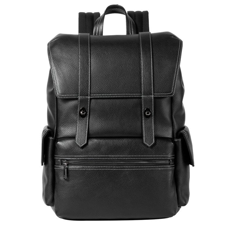 

Рюкзак из натуральной кожи, повседневный многофункциональный вертикальный компьютерный рюкзак, корейская сумка из коровьей кожи первого слоя чёрный