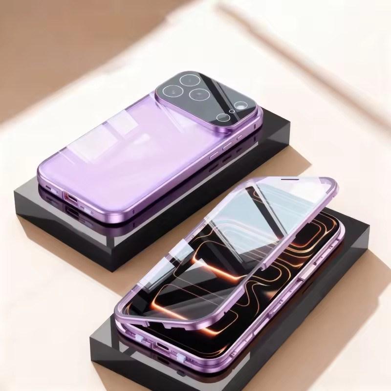 360 ° Full Protection Metal Magnetic Double-Sided Glass Snap Lock Phone Case For iPhone 17 Pro Max 16 E 15 14 Plus 13 12 Mini 11  Bumper Cover
