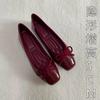 Red Single Shoes Women's 2025 New French Style with Skirt Temperament Spring and Autumn Patent Leather Inner Height Increase Shallow Mouth Ballet
