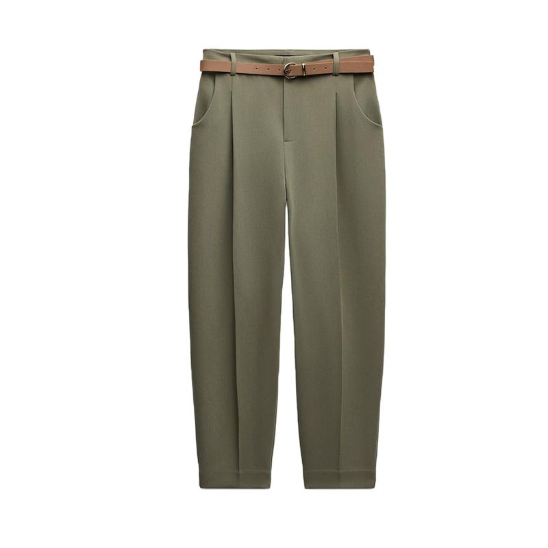 Spring New Women's Clothing Commute Leisure Multi-Color Matching Belt High Waist and Ankle Elegant Pleated Pants 9929022